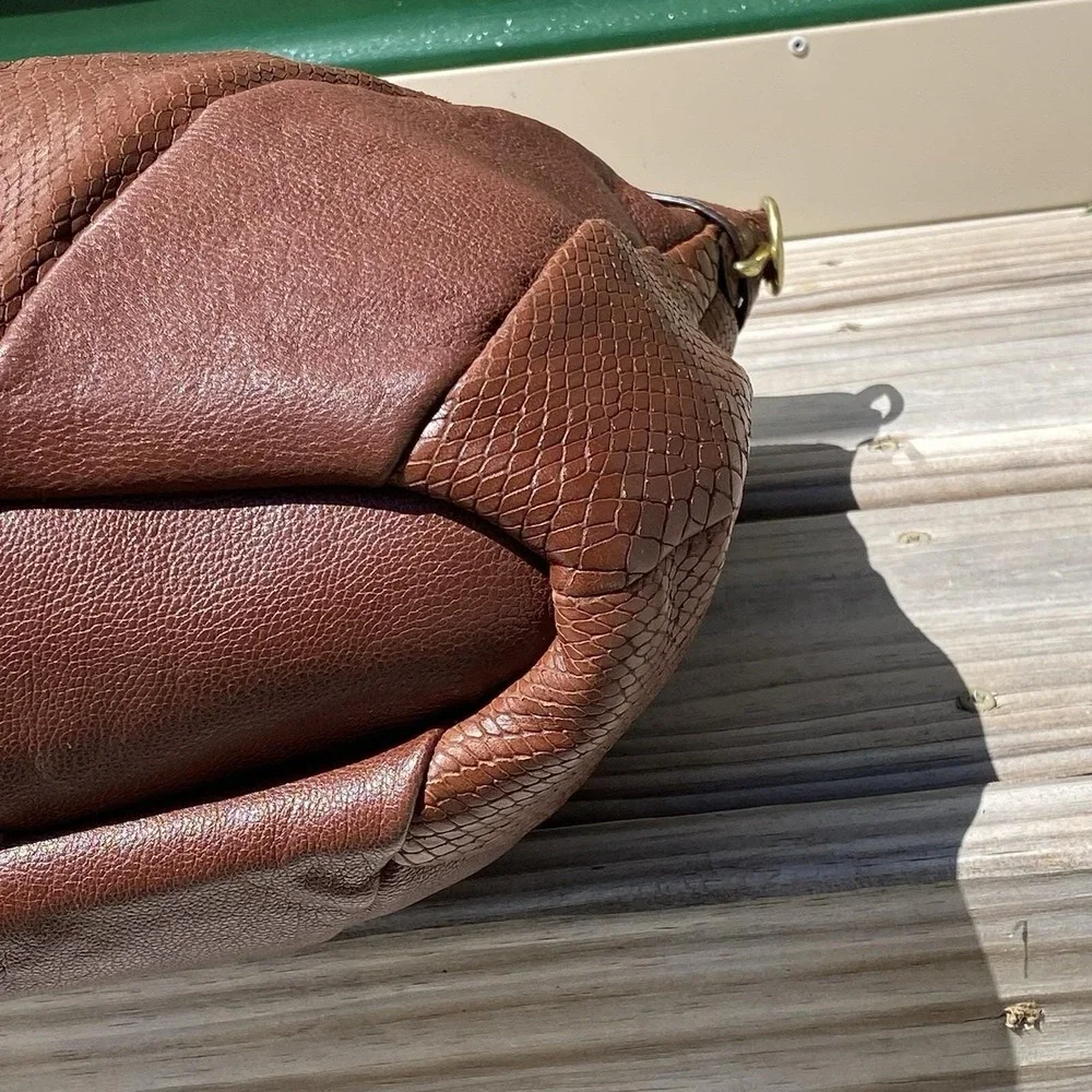 Coach Madison Diagonal Pleated Mixed Exotic Lindsey Satchel F21318 Tobacco Brown